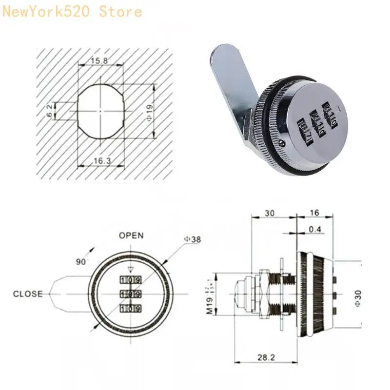 3-Digit Combination Cabinet Lock – Zinc Alloy Box Lock