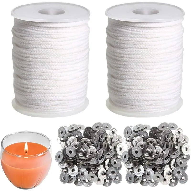 Braided Cotton Candle Wicks 200Ft Spool + 200 Metal Sustainers