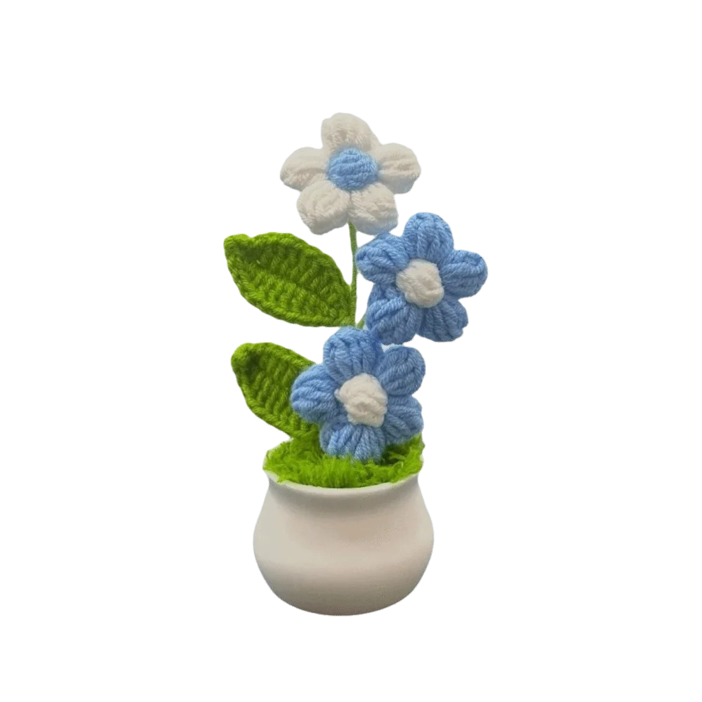 Mini Handwoven Crochet Rose Flower Pot – Decorative Gift