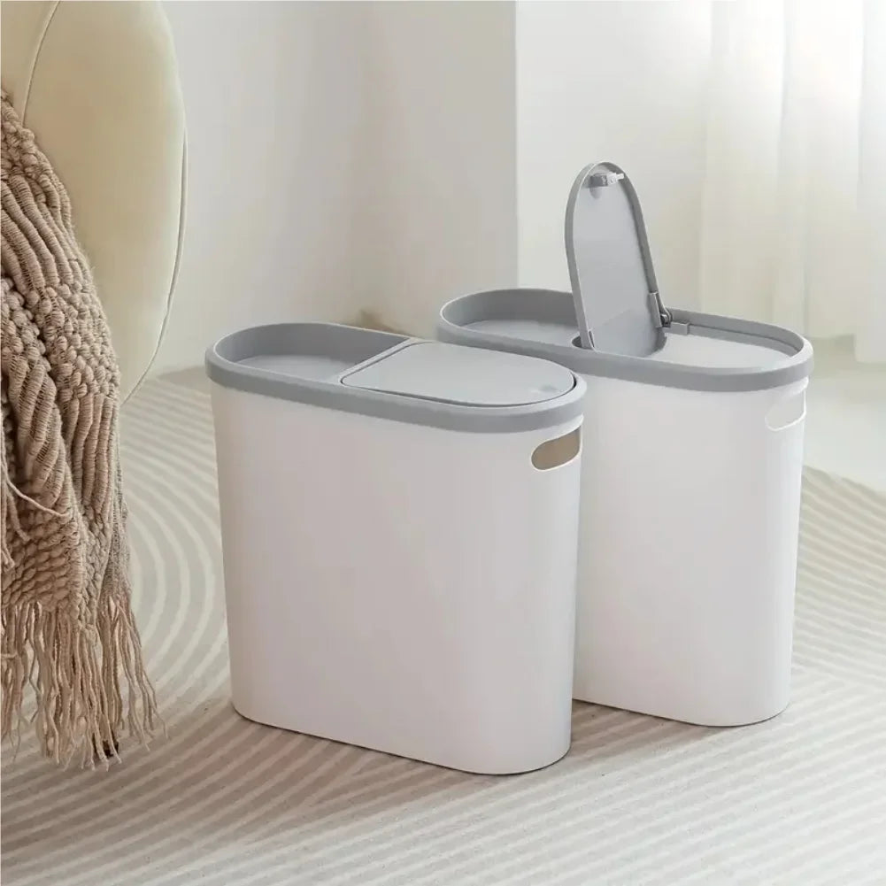 Large Press-Lid Bathroom Trash Can – Plastic Waste Bin