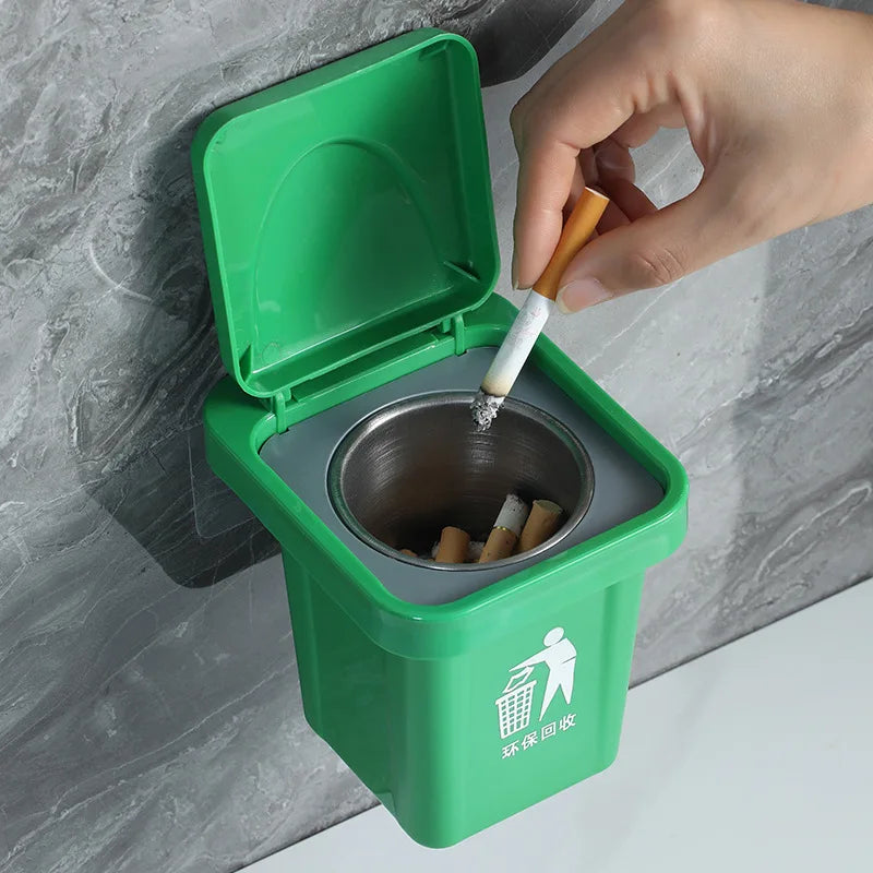 Wall Mounted Ashtray with Lid – Anti-Ash Flying Bin
