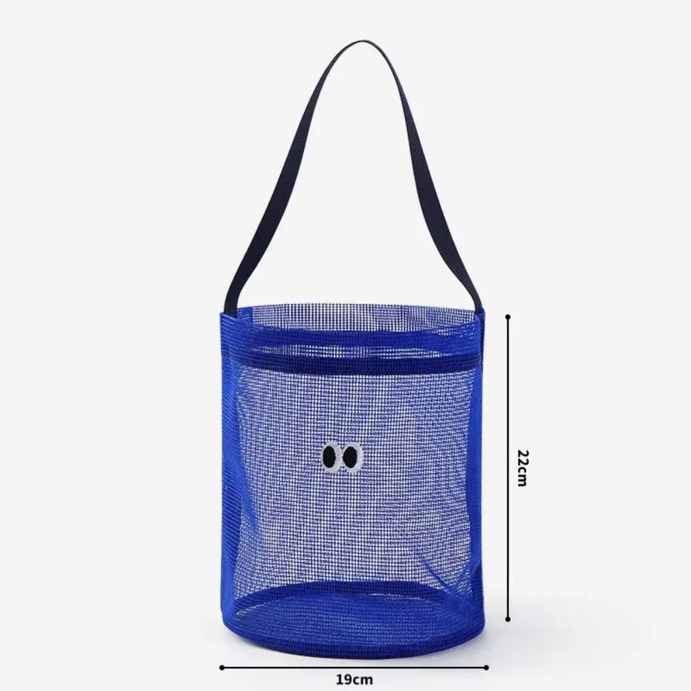 Foldable Mesh Beach Bucket Bag – Shell Collecting Tote with Strap