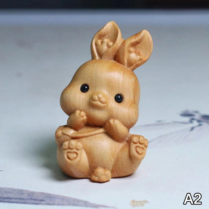 Wood Carved Easter Bunny Figurine – Cute Rabbit Ornament Gift