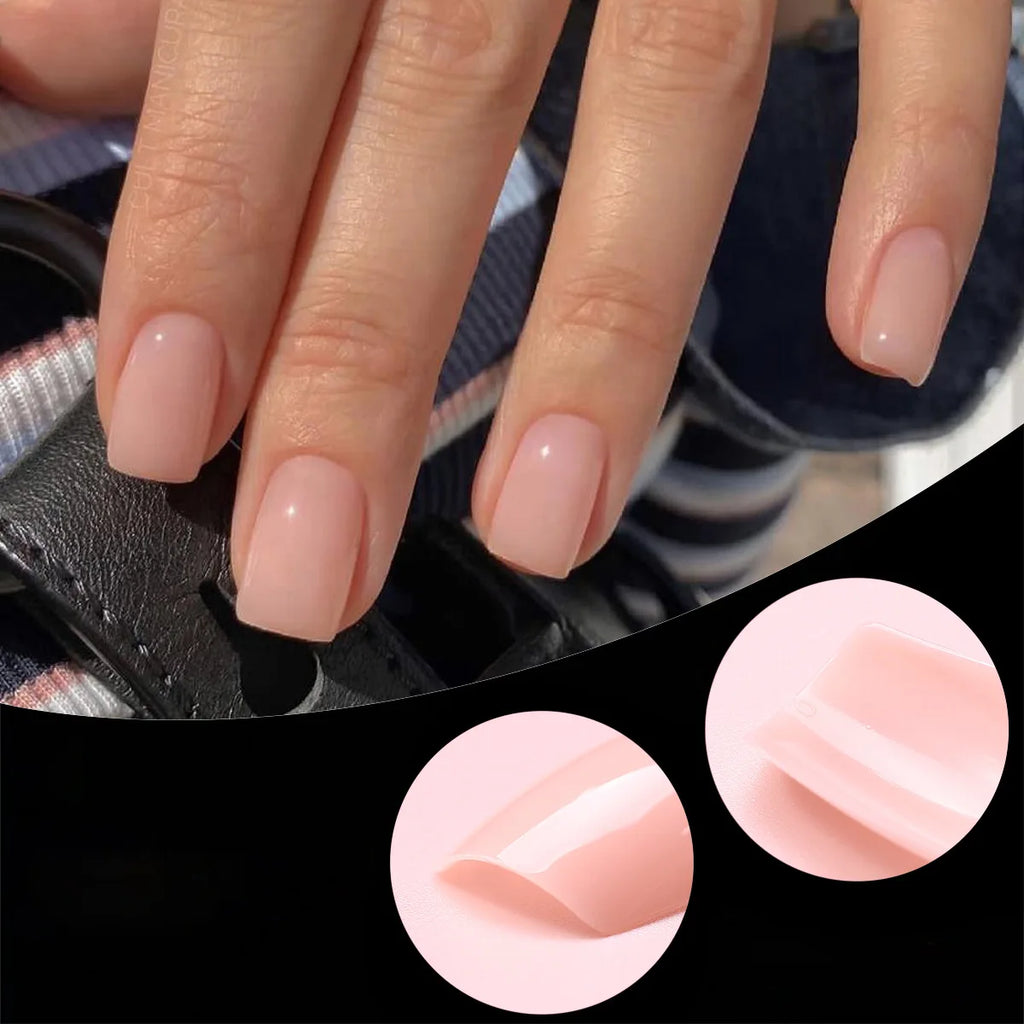 120Pcs Press-On False Nails – Bare Pink Short French Acrylic Set