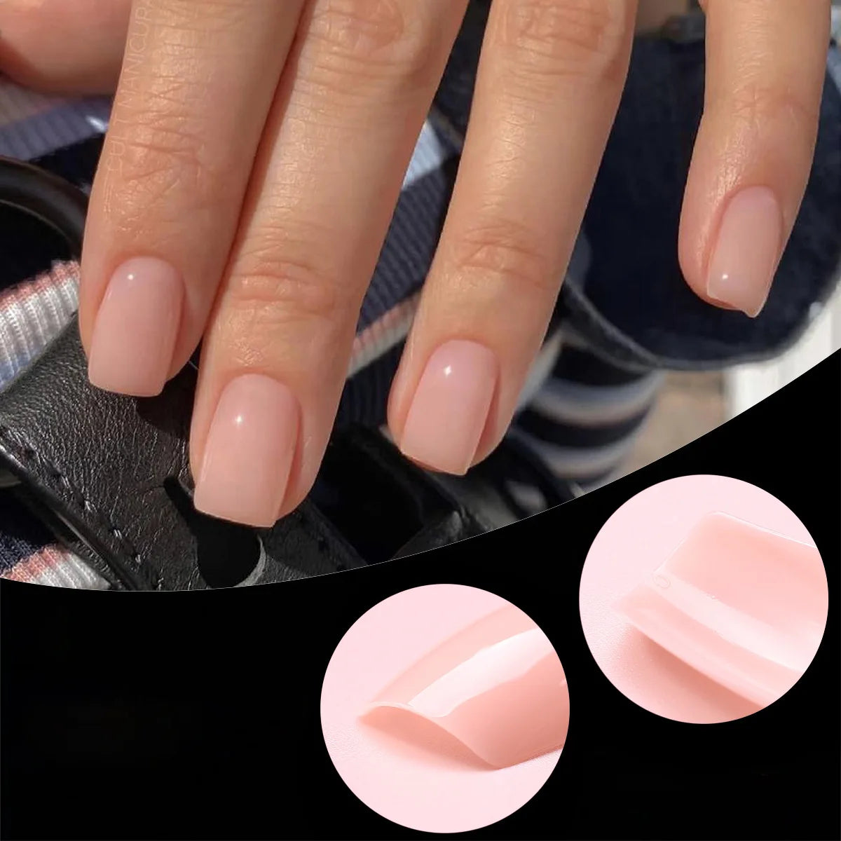 120Pcs Press-On False Nails – Bare Pink Short French Acrylic Set