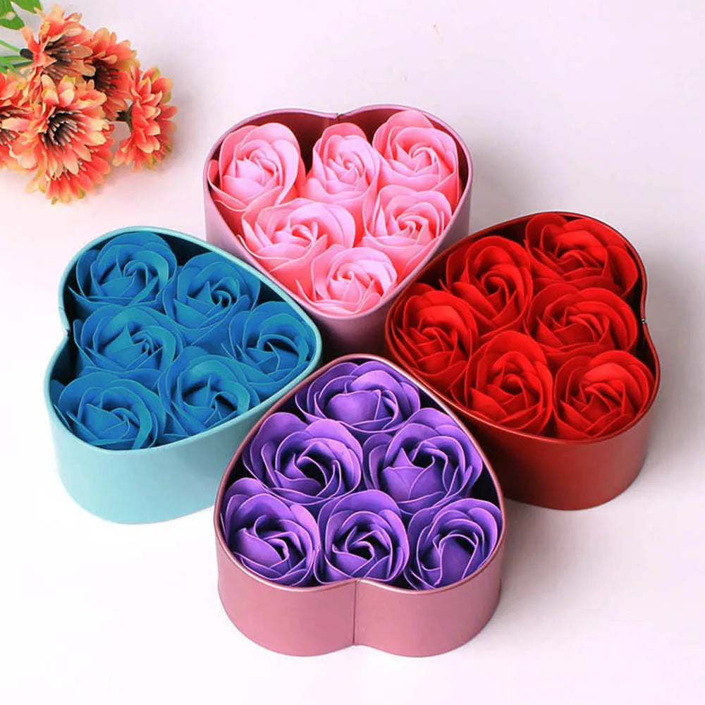 6-Pc Scented Rose Petal Soap Set in Heart Gift Box