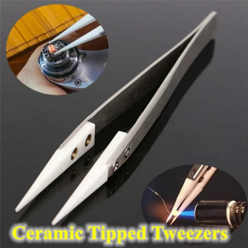 2-Pack Ceramic Tip Stainless Steel Soldering Tweezers