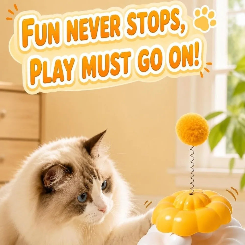 Interactive Cat Turntable Toy – Spring Rotating Ball & Tumbler