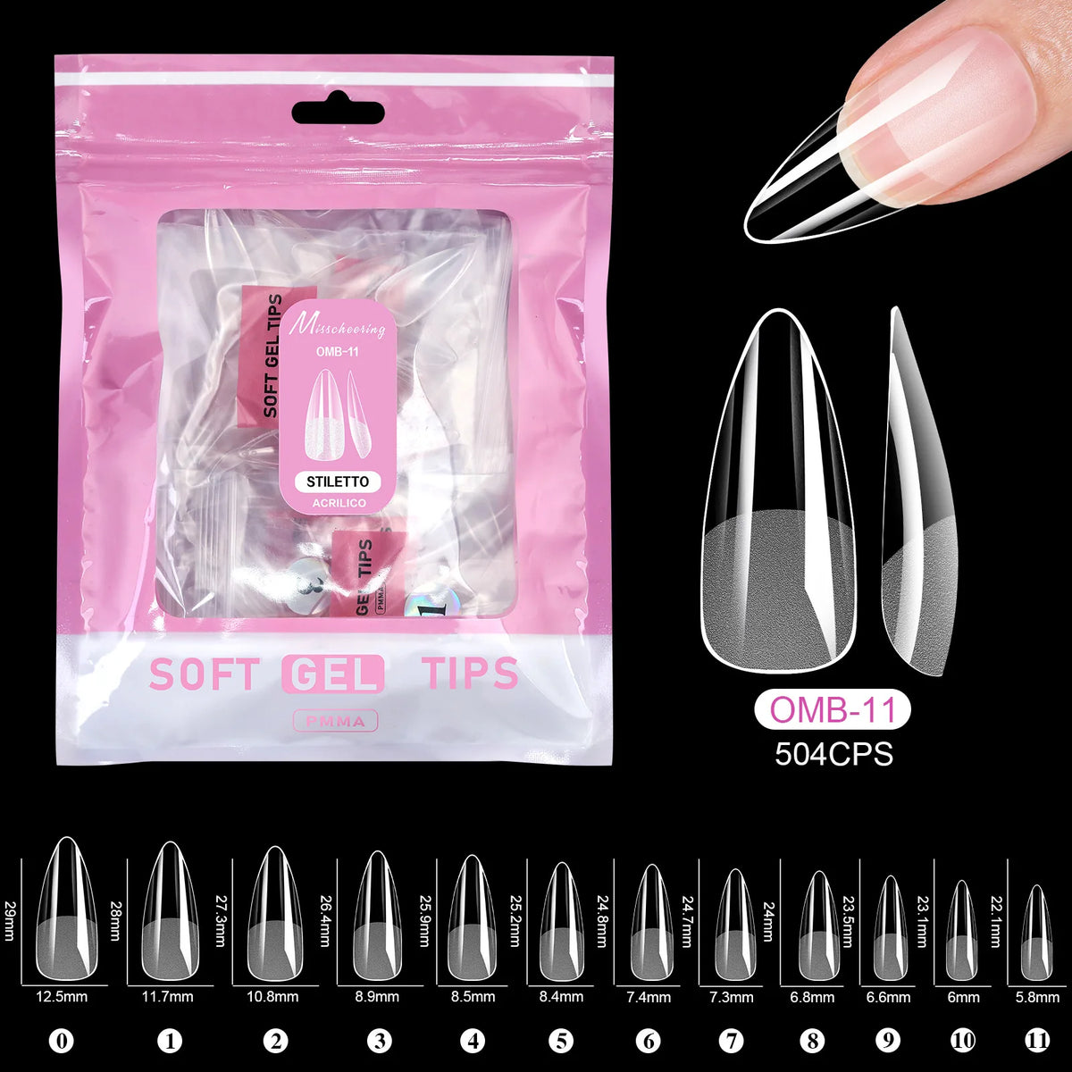 504pcs Acrylic Fake Nail Tips – 14 Styles, 12 Sizes | Misscheering