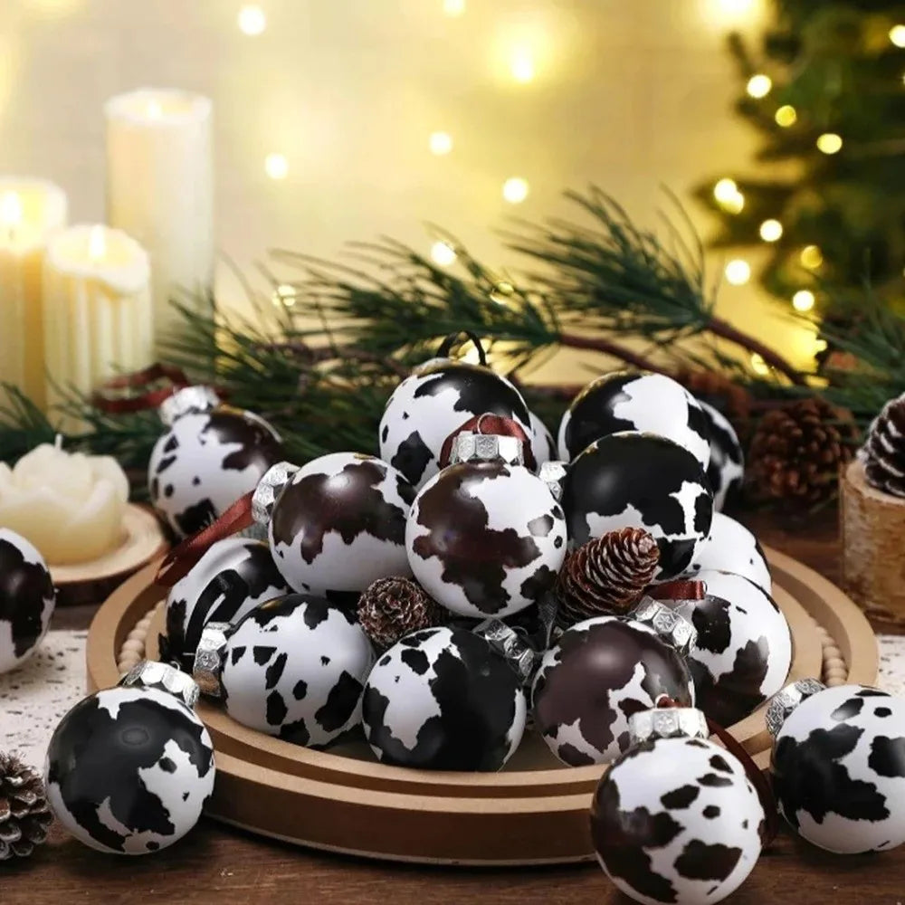 Cow Print Shatterproof Christmas Ball Ornaments 6CM 12/24 Pack