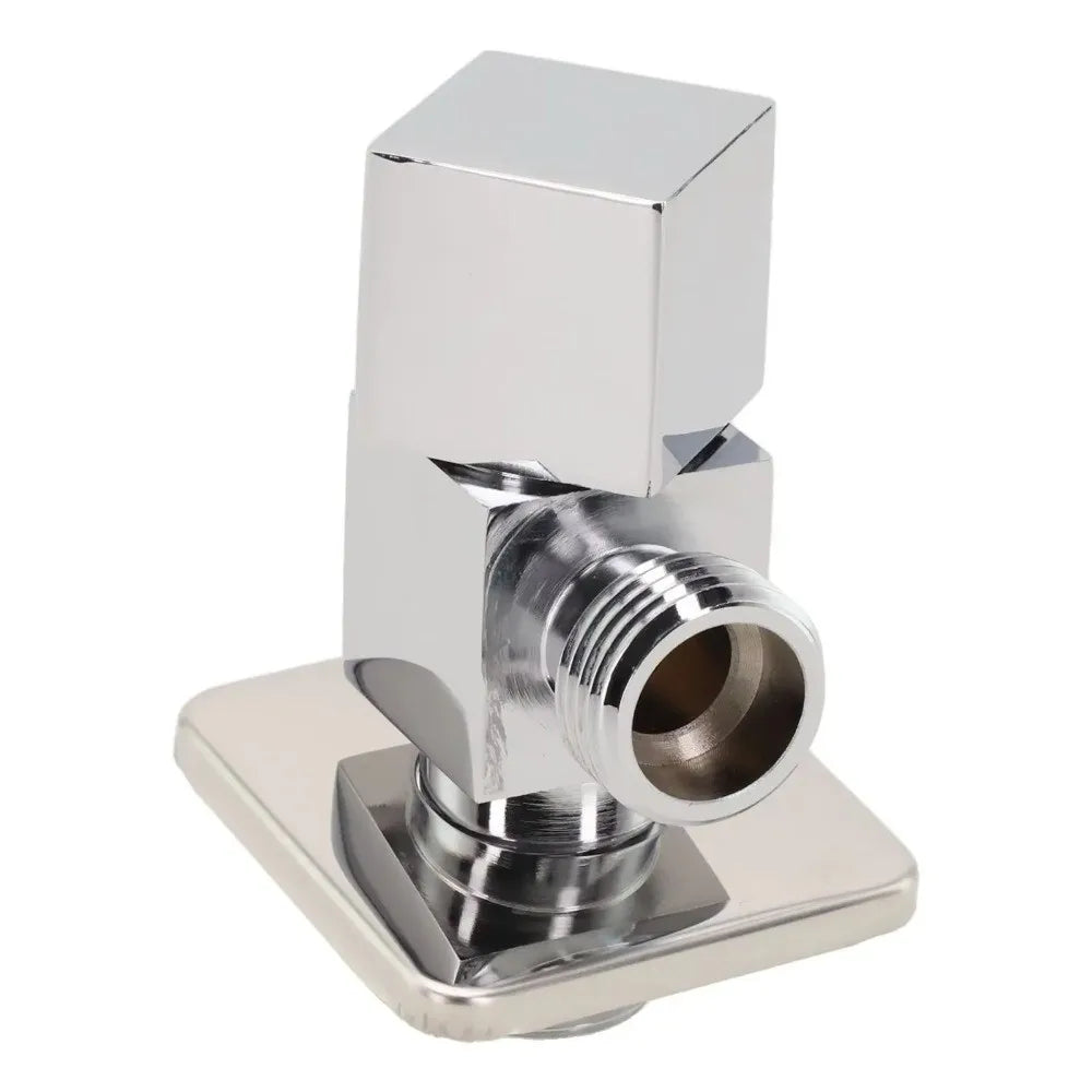 Solid Brass G1/2" Angle Valve – Square Design Silver & Black