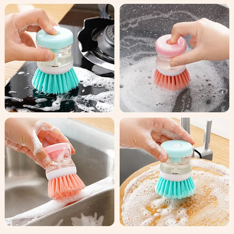 Press Soap Dispenser Dish Brush – Kitchen Pot Scrubber