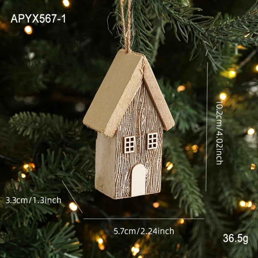 Wooden Christmas House Ornament DIY Log Cabin Village Pendant