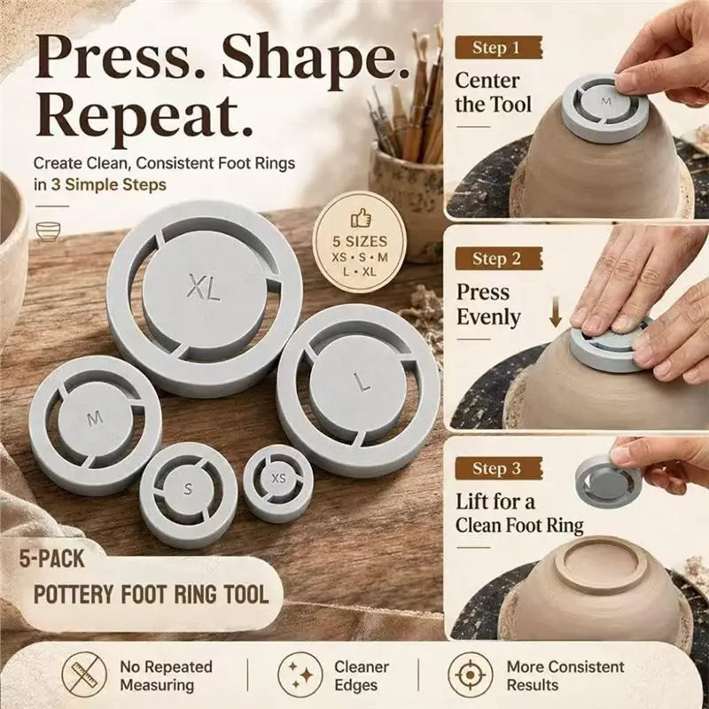 Pottery Foot Ring Tool Clay Base Aligner with 2 Scrapers