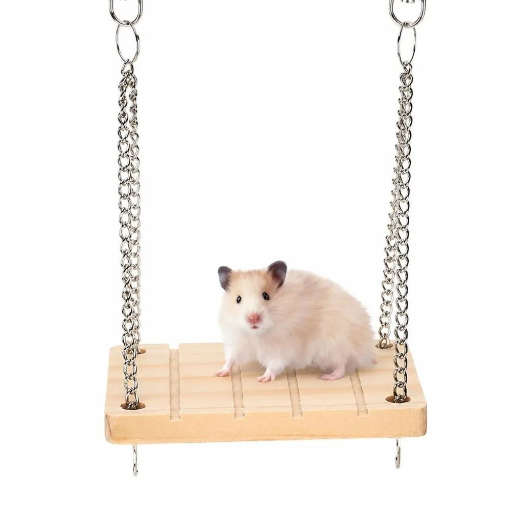 Wooden Hamster Swing Hammock – Hanging Small Pet Cage Toy