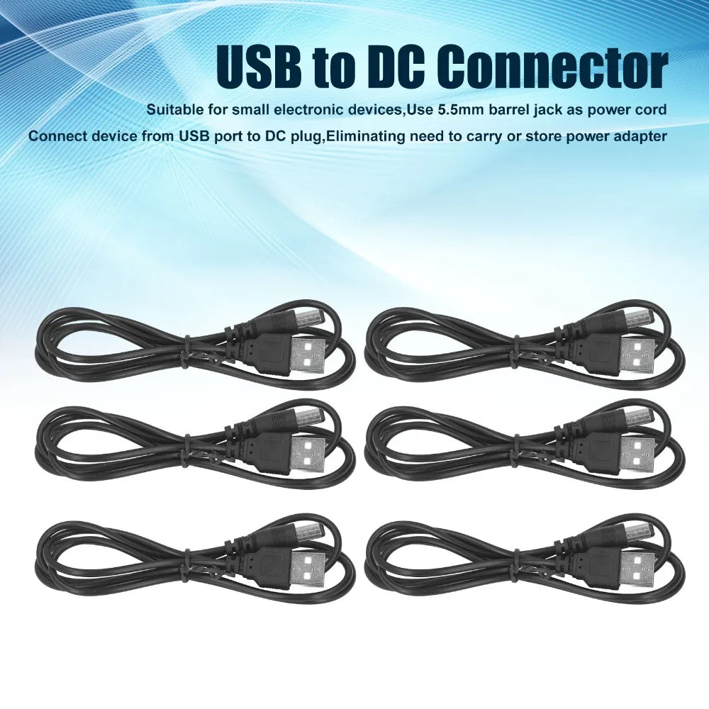 6-Pack USB to DC 5.5mm Power Cable 5V 3.3ft | USB-A Barrel Jack