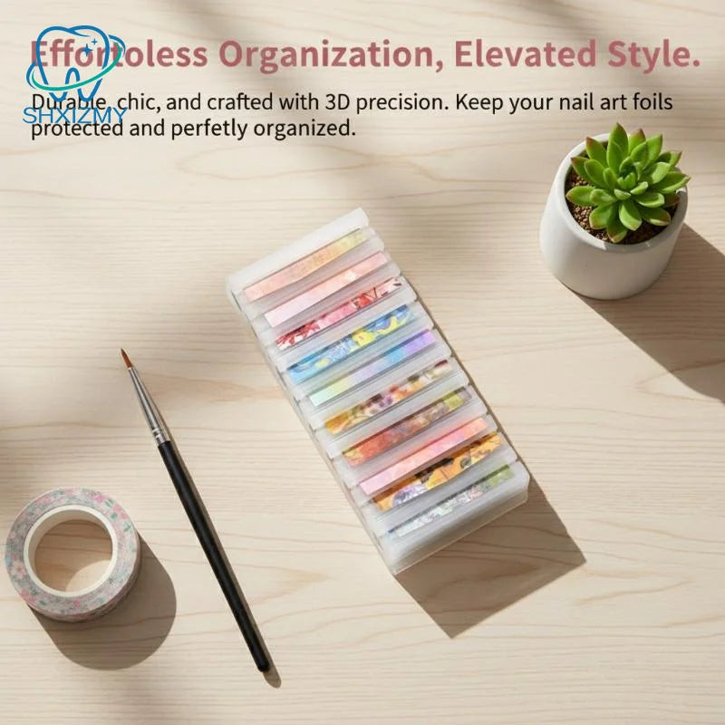 Nail Foil Roll Organizer – Clear Compartment Storage Case