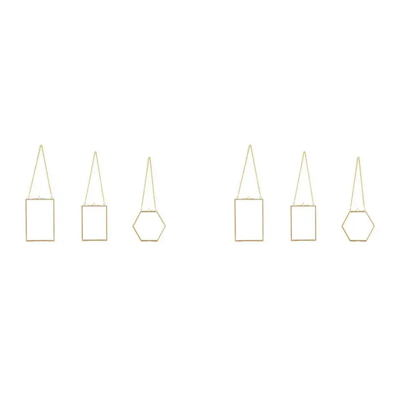 6-Pack Golden Hanging Glass Pressed Flower Frames with Chain