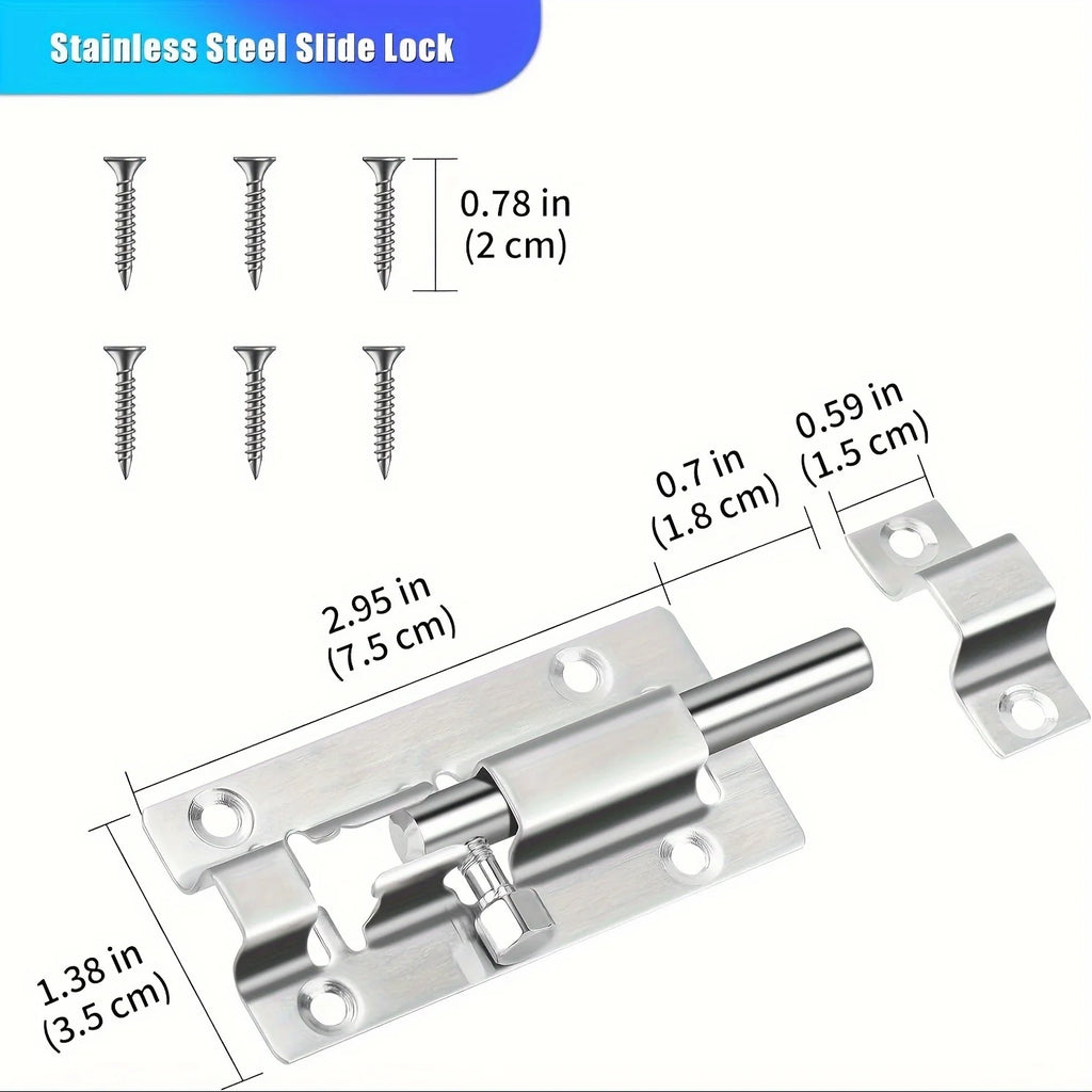 Stainless Steel Barrel Bolt Door Slide Lock – 7.62cm Brushed