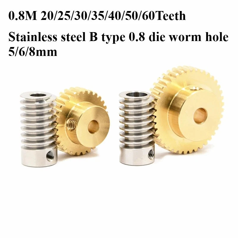 0.8M Precision Worm Gear Set – Stainless Steel & Copper 1:20–60