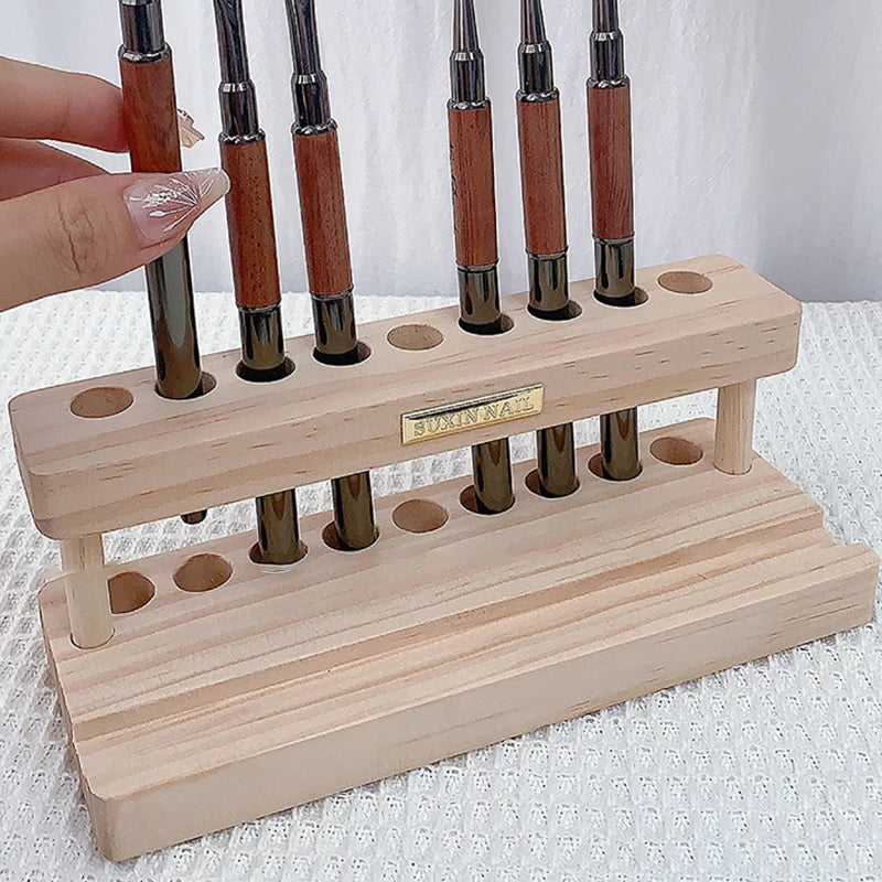 Wood Nail Art Pen Holder & Desk Organizer with Phone Stand