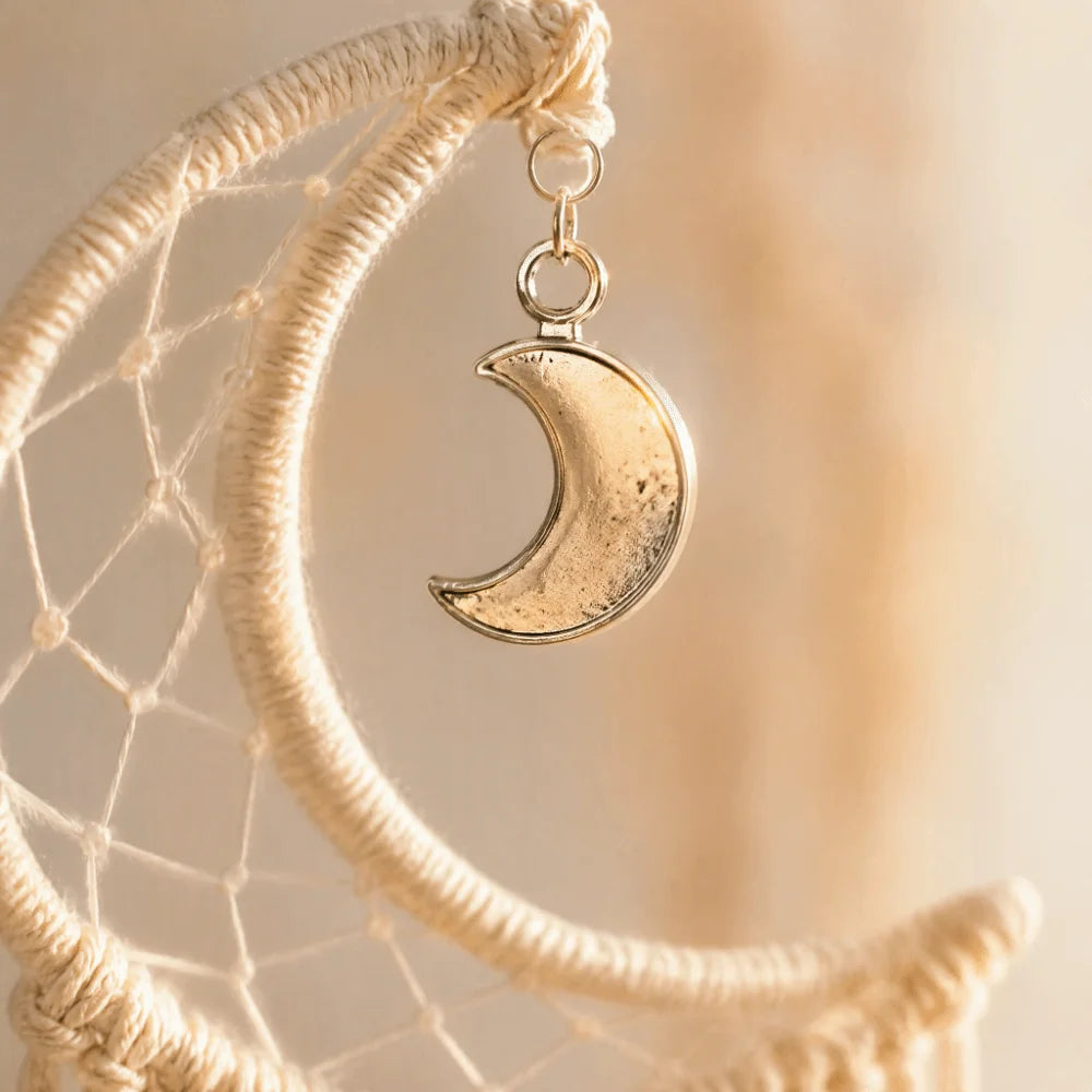 Moon Dream Catcher Cotton Macrame White Wall Hanging 94cm