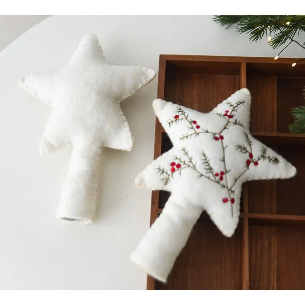 Felt Star Christmas Tree Topper – Embroidered Pine & Berries