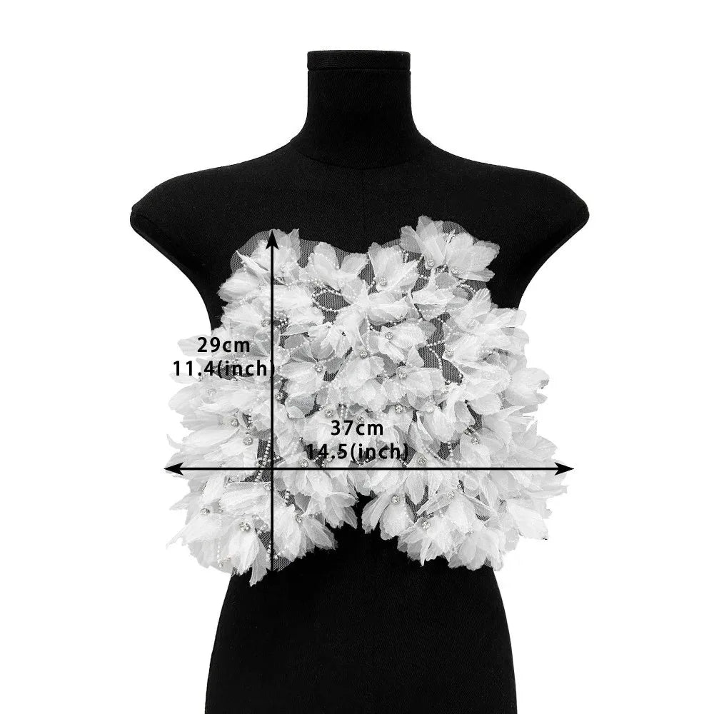 Double Layer Mesh Lace Pleated Ruffle Trim Applique | Evening Dress