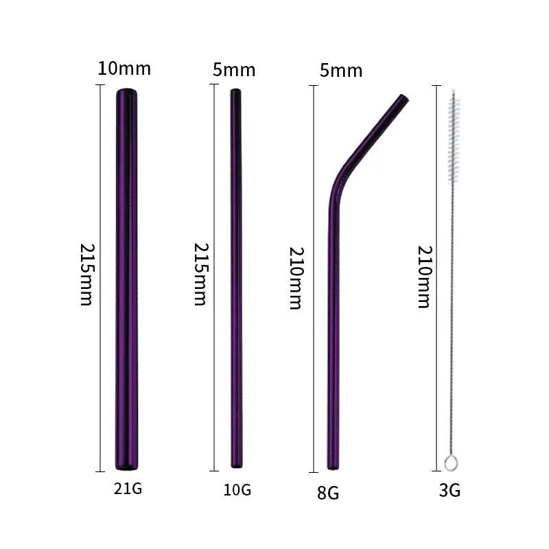 4-Pack Reusable Stainless Steel Straws with Cleaner Brush