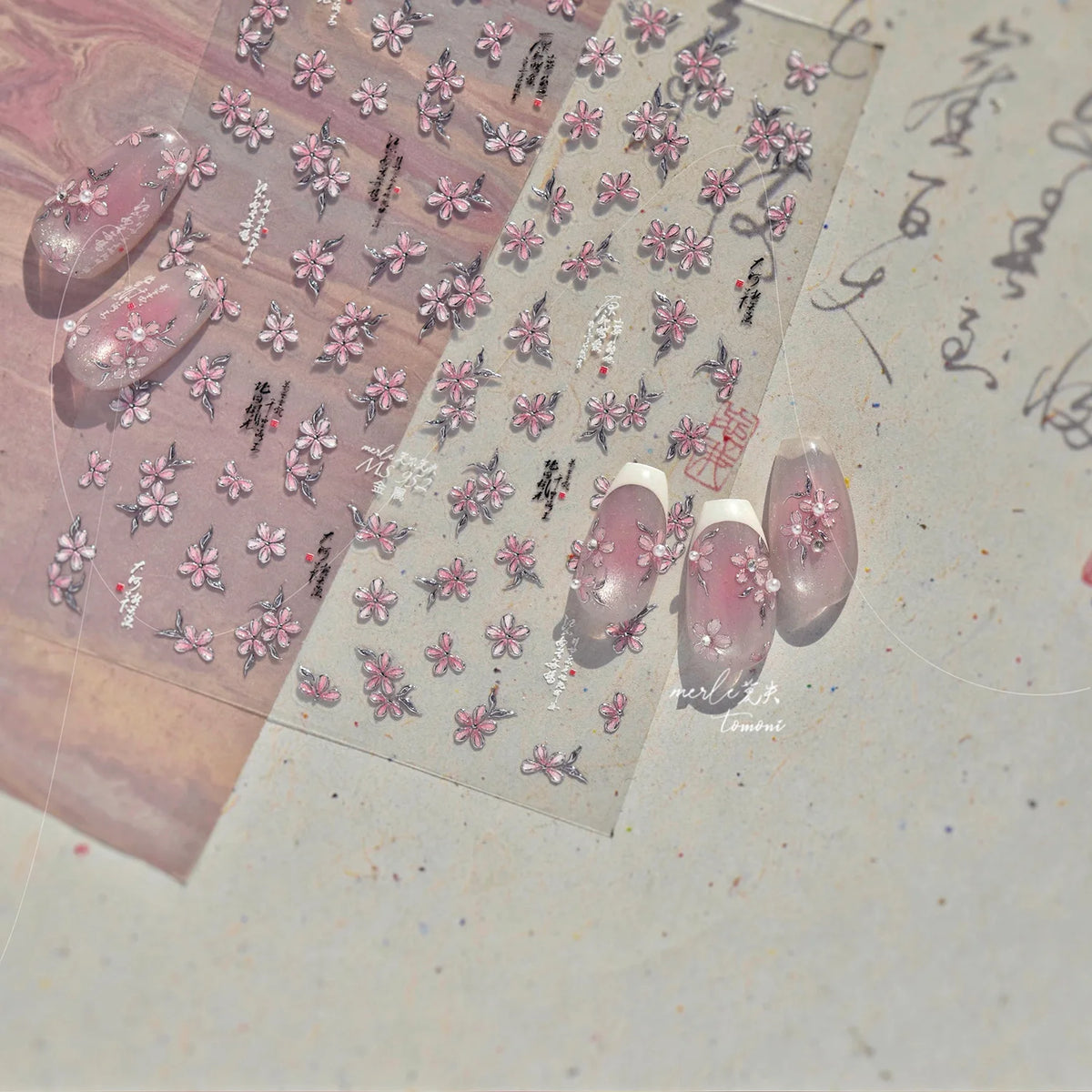 Kawaii Sakura 5D Nail Art Stickers – Pink Cherry Blossom Decals