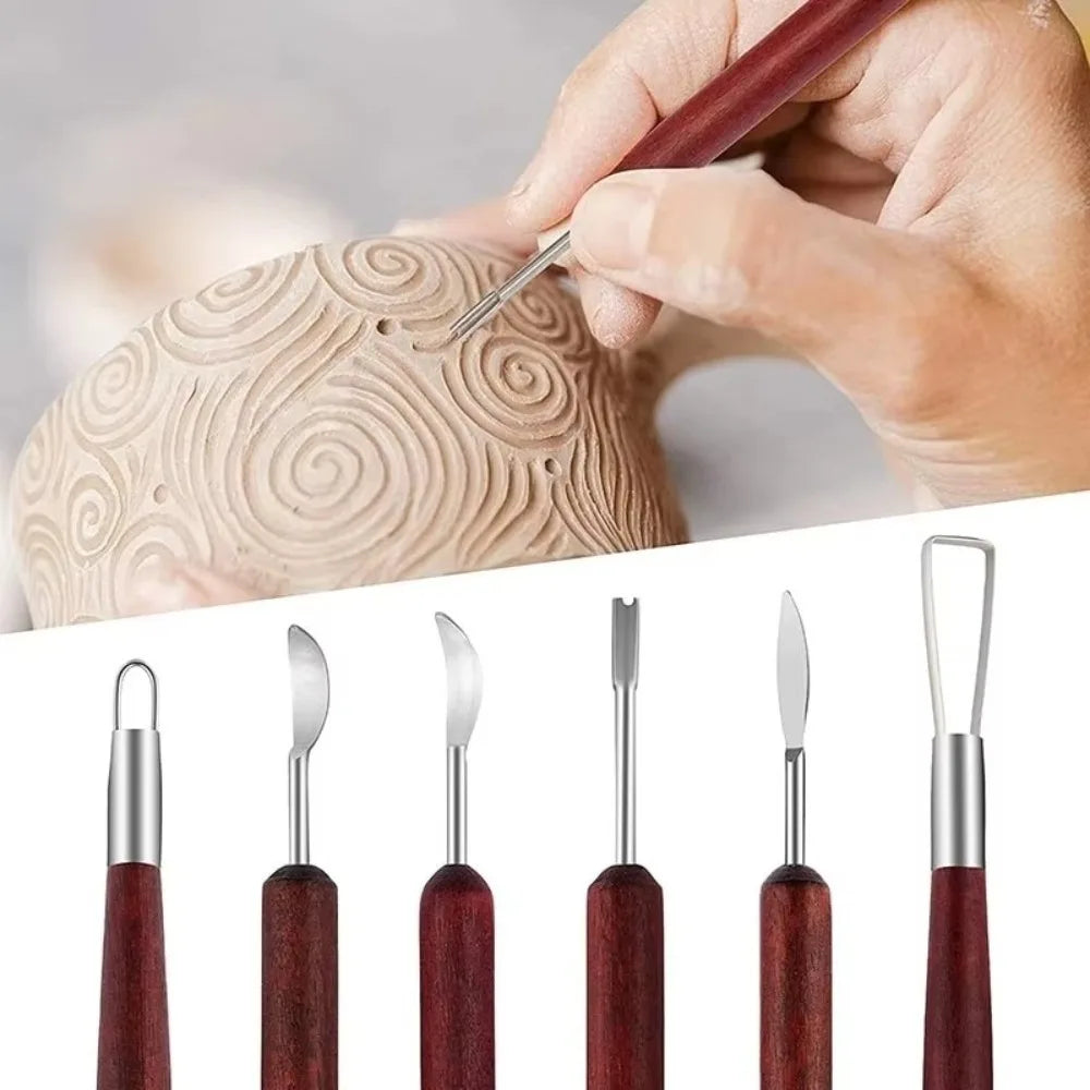6-Piece Clay Sculpting Set – Double-Ended Wire Tools, Red Wood