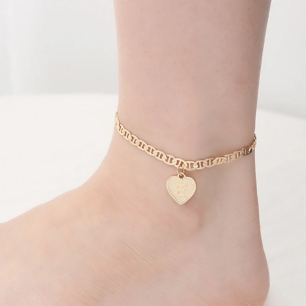 Gold Initial Anklet – Adjustable Heart Letter Charm Bracelet