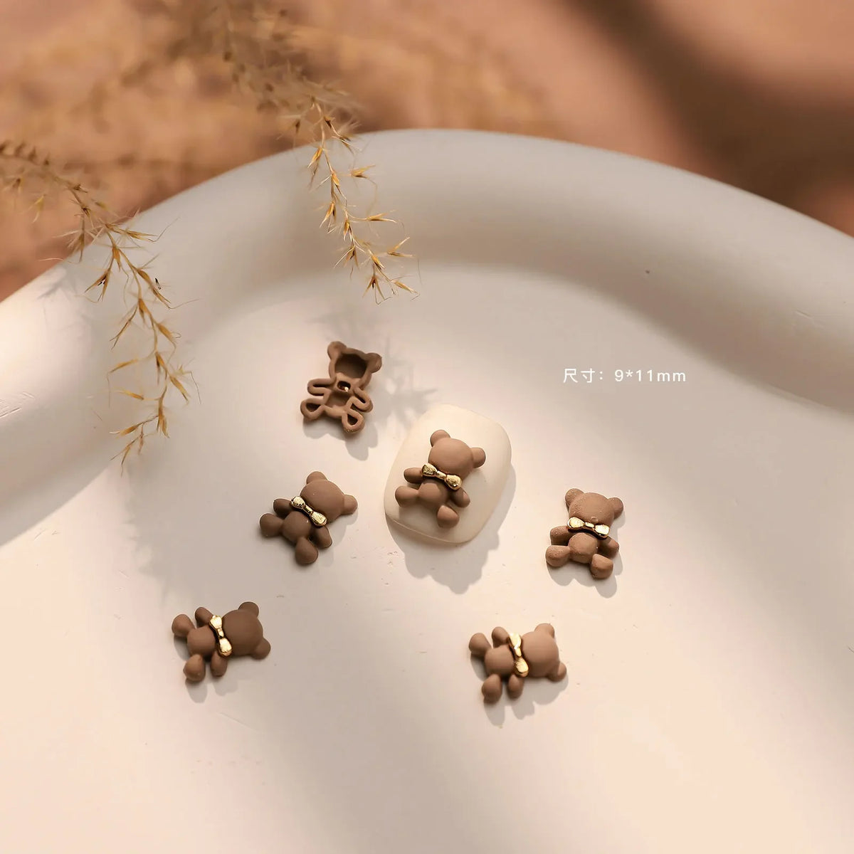 2PCS Autumn Metal Nail Charms Bear Bow Flower DIY Decorations