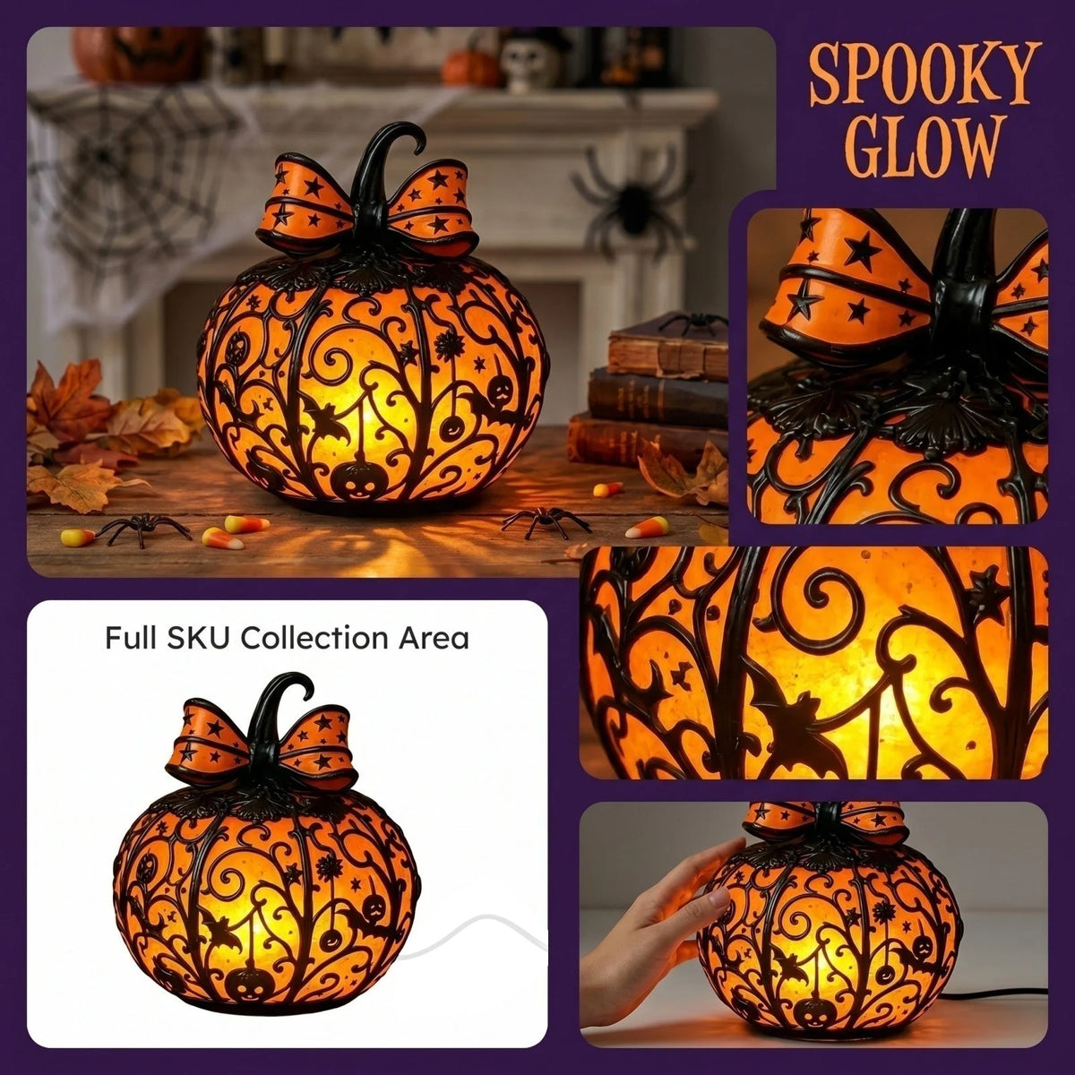Halloween Pumpkin Resin LED Lantern – Gothic Décor Light