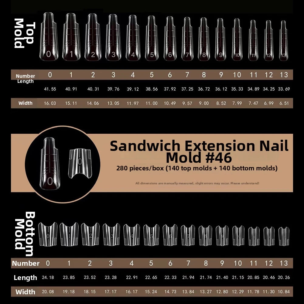 Sandwich Nail Dual Forms – Multi-Size Acrylic Molds for Extensions