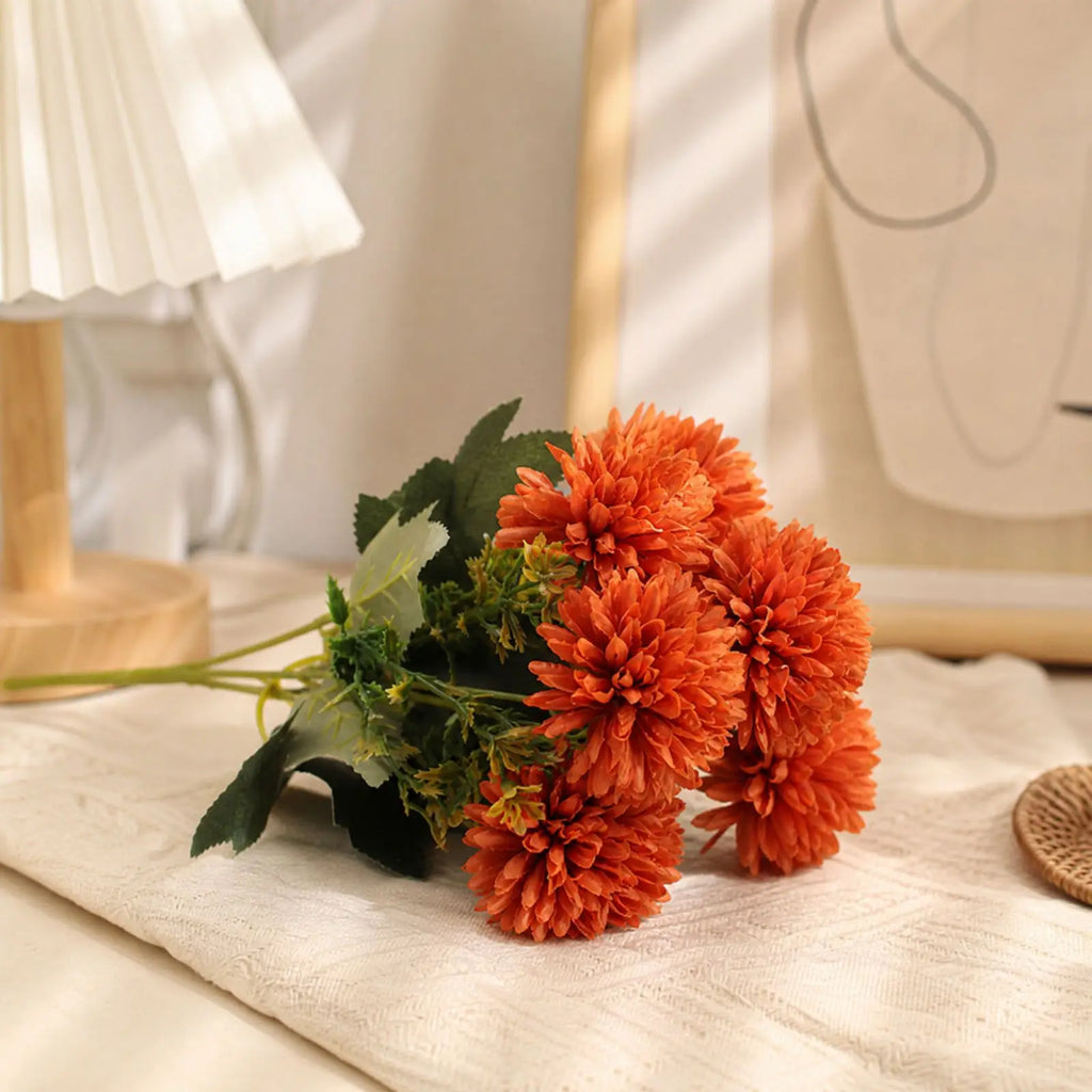 Artificial Silk Chrysanthemum Pompom Bunches – 3-Pack Fall Decor