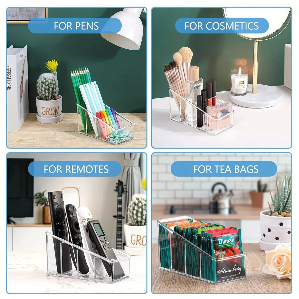 Clear 4-Compartment Remote Holder & Desk Organizer