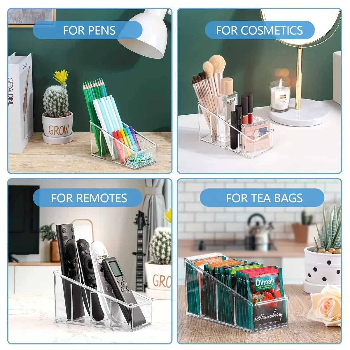 Clear 4-Compartment Remote Holder & Desk Organizer