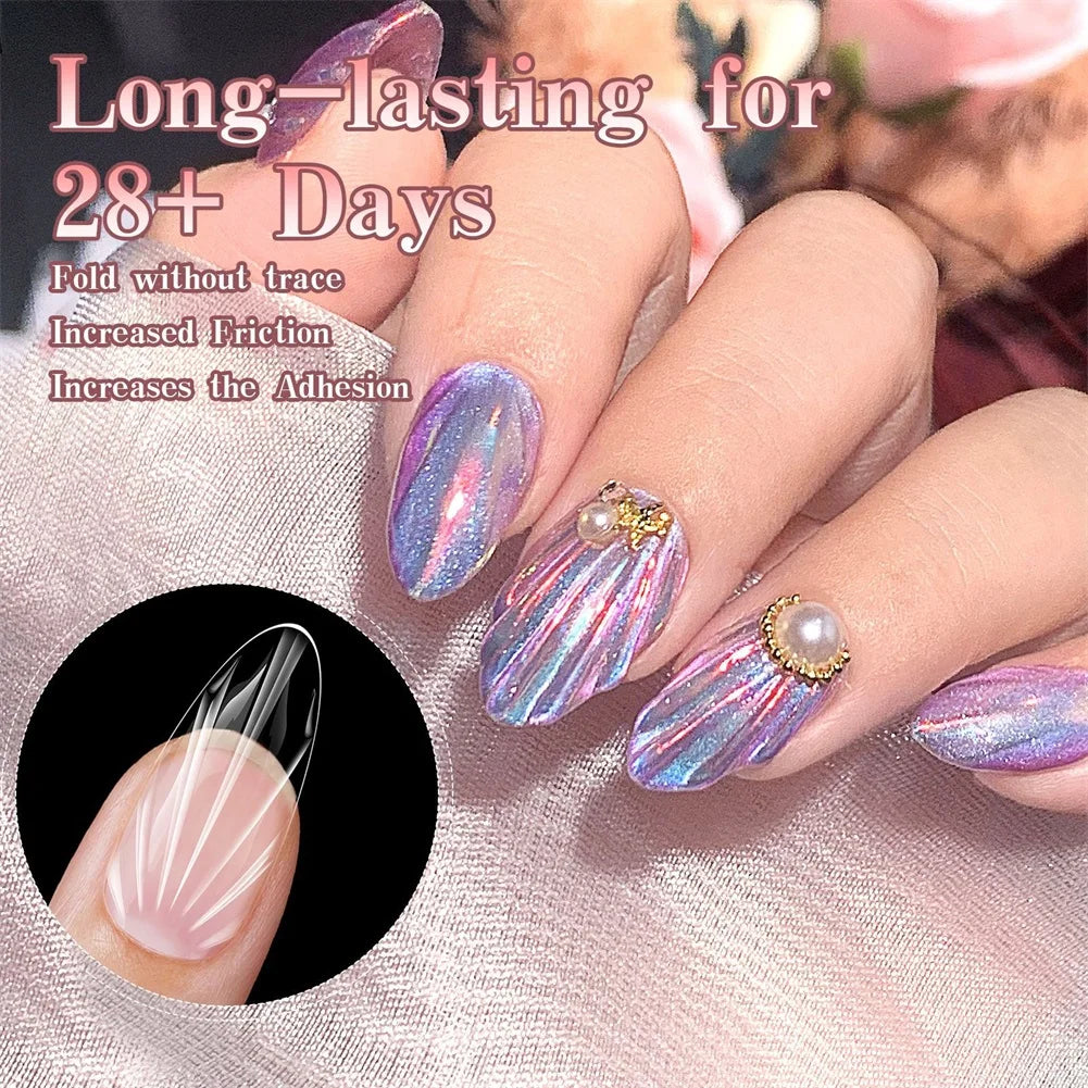 140pcs 3D Shell Press-On Nails Iridescent Rhombus Almond