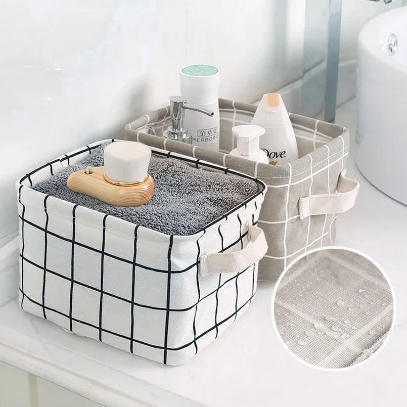 Cotton Linen Storage Basket with Handle – Tabletop Organizer