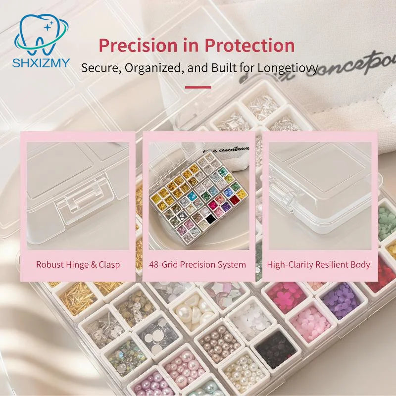 48-Grid Clear Nail Art Storage Box – Adjustable Organizer