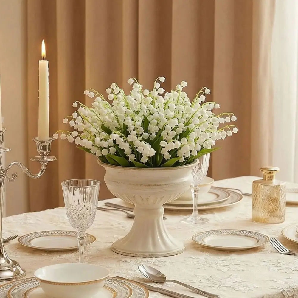 Vintage White Metal Urn Vase | Tabletop Floral Decor