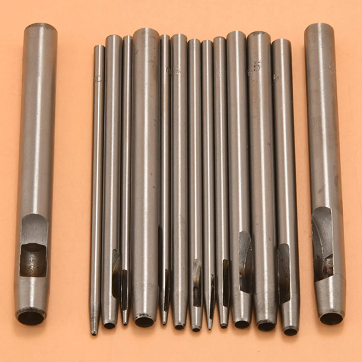 14-Pc Round Hollow Leather Punch Set – Steel Hole Cutter Kit