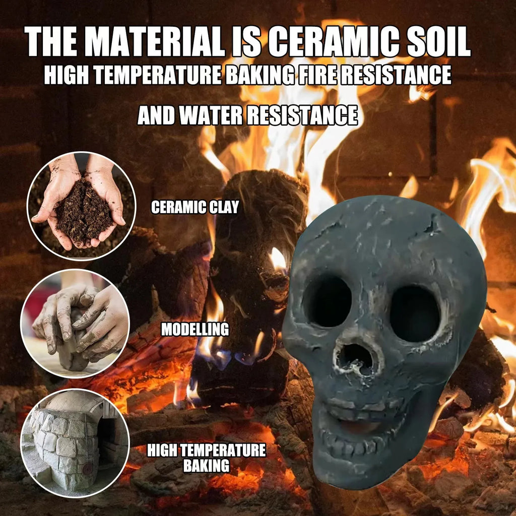 Realistic Ceramic Skull Fire Pit Log – Halloween Fireplace Decor