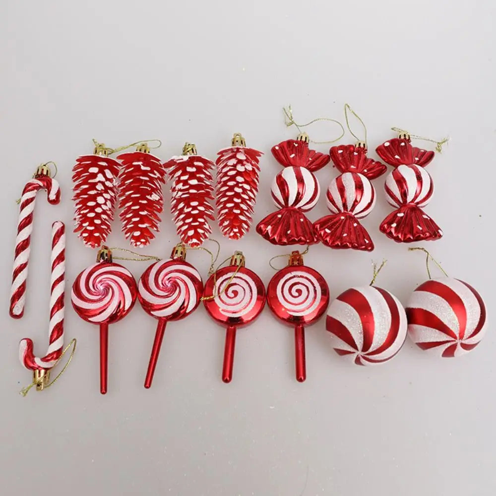 15-Pc Candy Cane Christmas Ball Ornaments – Xmas Tree Decor