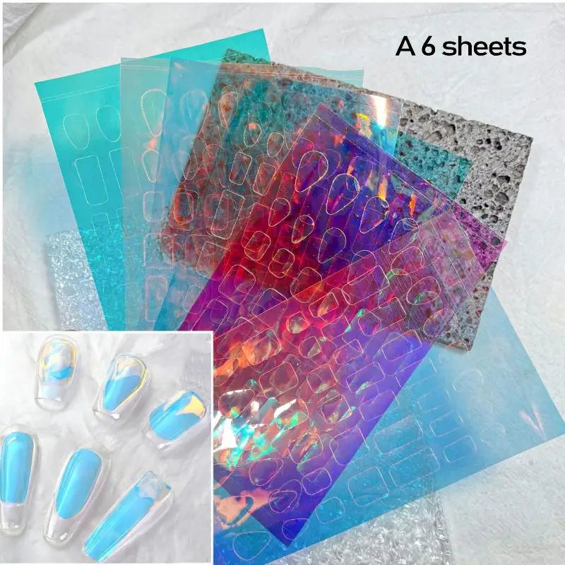 Aurora Glass Nail Foil Stickers – Iridescent Ice Cube Art 6/11pk