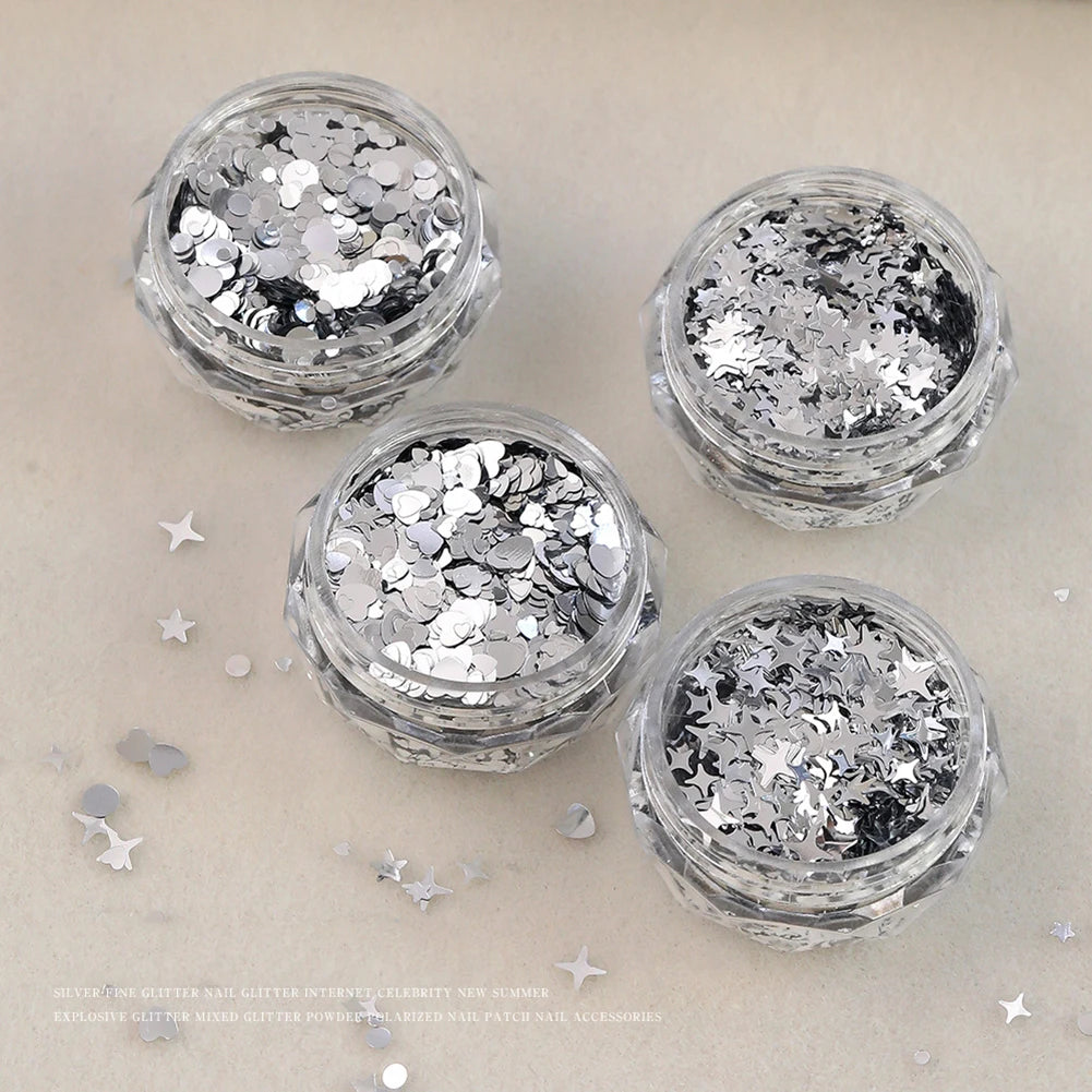 Yoxier Holographic Nail Art Glitter Flakes – Hearts Stars Circles