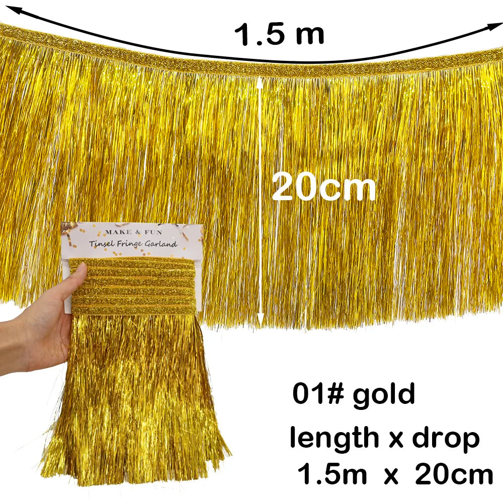 1.5m Metallic Foil Fringe Tassel Banner – Party Wall Decoration