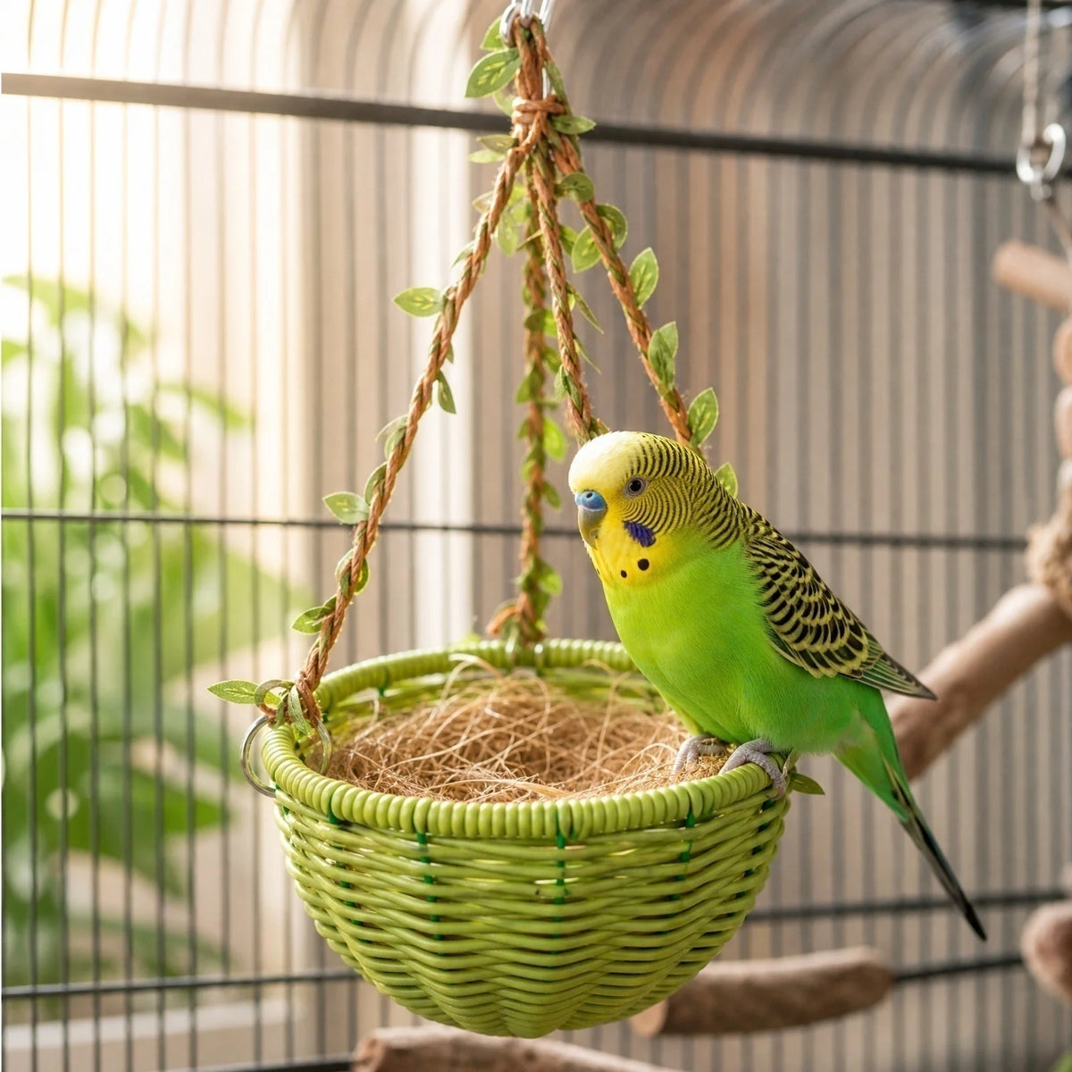 Handwoven Rattan Bird Nest Hut – Hanging Sleep Pod for Parrots