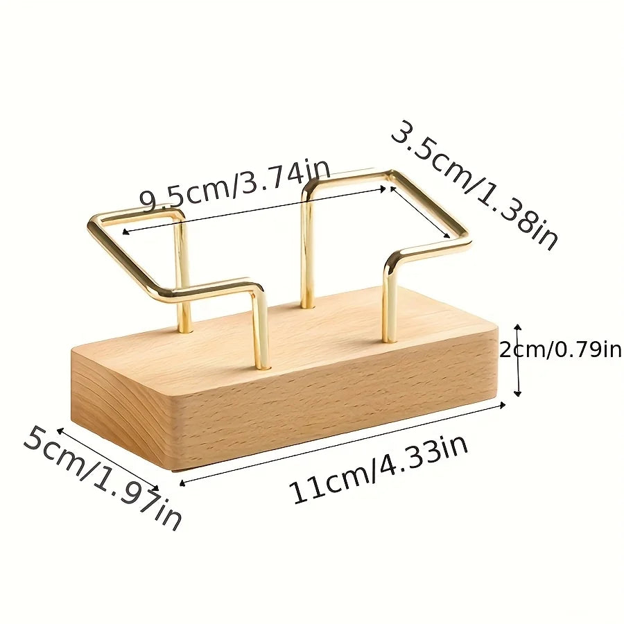 Wood & Gold Metal Business Card Holder Desk Display Stand